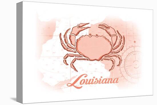 Louisiana - Crab - Coral - Coastal Icon-Lantern Press-Stretched Canvas