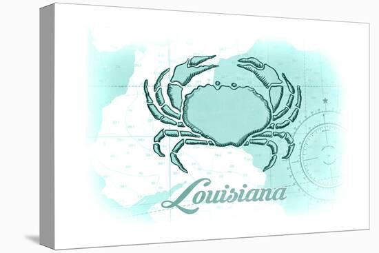 Louisiana - Crab - Teal - Coastal Icon-Lantern Press-Stretched Canvas