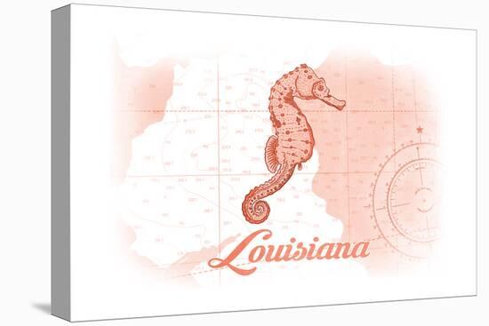 Louisiana - Seahorse - Coral - Coastal Icon-Lantern Press-Stretched Canvas