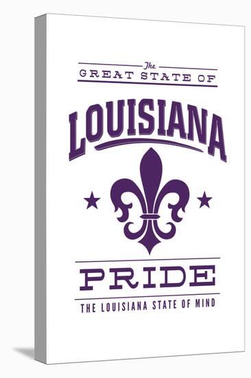 Louisiana State Pride - Purple on White with Fleur De Lis-Lantern Press-Stretched Canvas