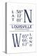 Louisville, Kentucky - Latitude and Longitude (Blue)-Lantern Press-Stretched Canvas