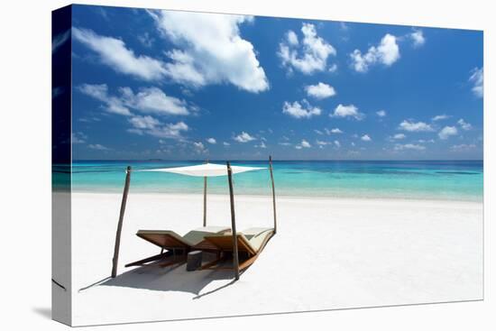 Lounge chairs on tropical white sandy beach, The Maldives, Indian Ocean, Asia-Sakis Papadopoulos-Premier Image Canvas