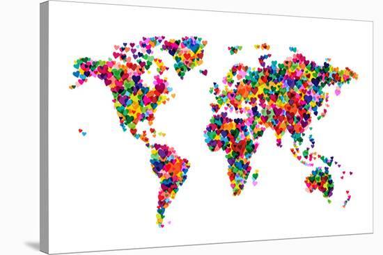 Love Hearts Map of the World-Michael Tompsett-Stretched Canvas