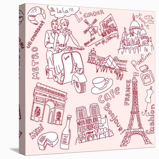 LOVE in Paris Doodles-Alisa Foytik-Stretched Canvas