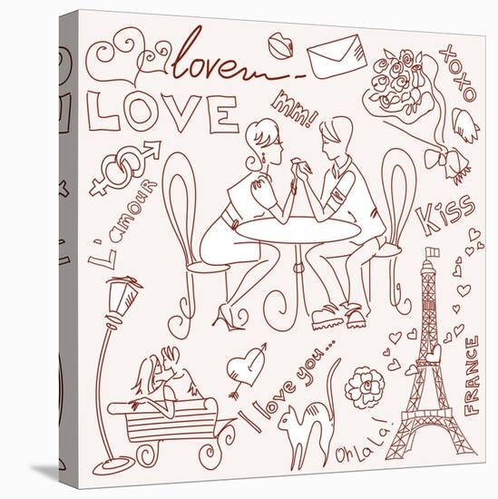 LOVE in Paris Doodles-Alisa Foytik-Stretched Canvas