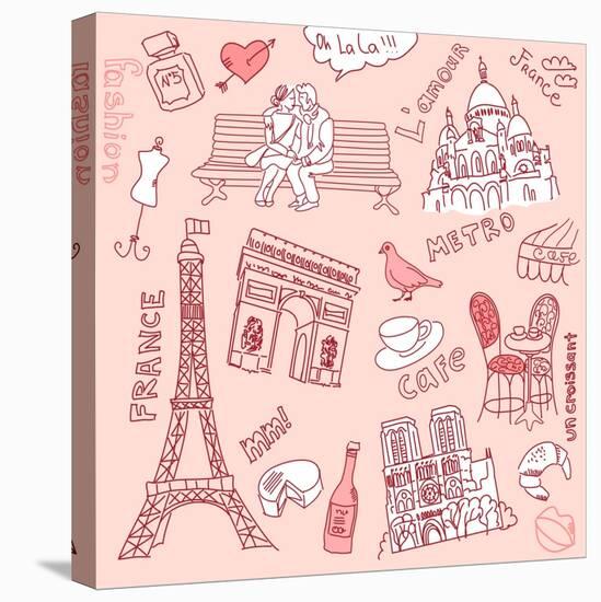 Love in Paris Doodles-Alisa Foytik-Stretched Canvas