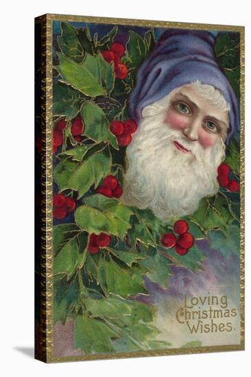 Loving Christmas Wishes Postcard with Santa Claus in Blue Cap-null-Premier Image Canvas