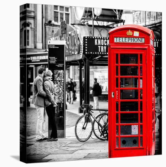 Loving Couple Kissing and Red Telephone Booth - London - UK - England - United Kingdom - Europe-Philippe Hugonnard-Premier Image Canvas