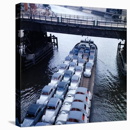 Low Aerials of Citroen Cars on Barge in Unidentified Waterssomewhere in Europe-Ralph Crane-Premier Image Canvas