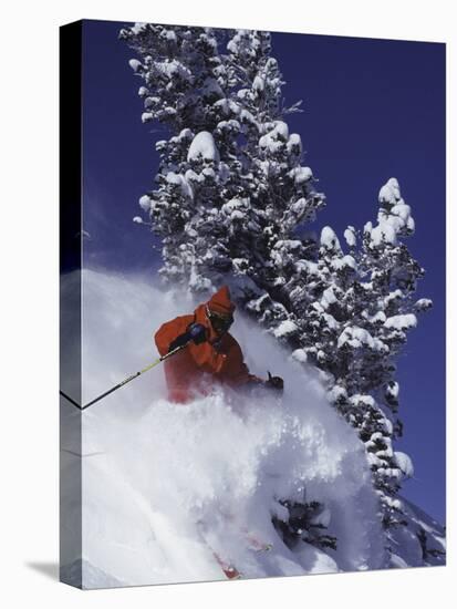 Low Angle View of a Man Skiing-null-Premier Image Canvas