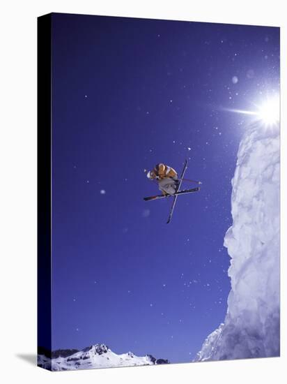 Low Angle View of a Skier in Mid Air-null-Premier Image Canvas