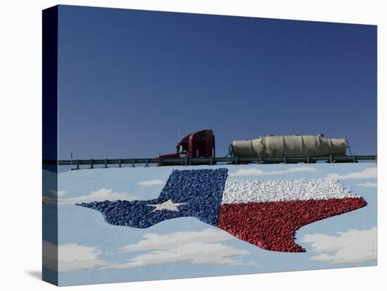 Low Angle View of Truck and Map of Texas on the Slope Beside a Highway, Pecos, Texas, USA-null-Premier Image Canvas