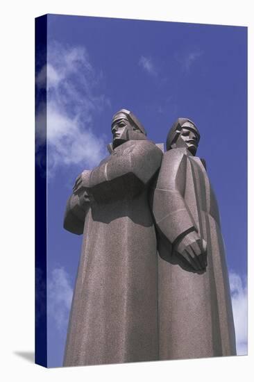 Low Angle View of Two Statues, Red Latvian Riflemen, Riga, Latvia-null-Premier Image Canvas