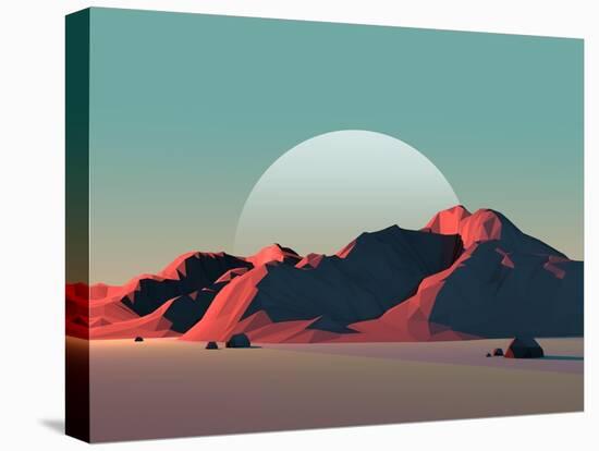 Low-Poly Mountain Landscape at Dusk with Moon-Mark Kirkpatrick-Stretched Canvas