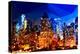 Low Poly New York Art - Manhattan Buildings at Night-Philippe Hugonnard-Stretched Canvas
