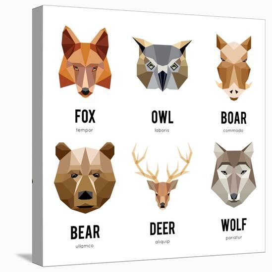 Low Polygon Animal Logos. Triangular Geometric Set. Bear, Deer, Fox, Boar and Wolf. Vector Illustra-MSSA-Stretched Canvas