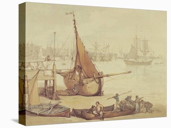 Low Tide at Greenwich (Brown Ink & Wash on Paper)-Thomas Rowlandson-Premier Image Canvas