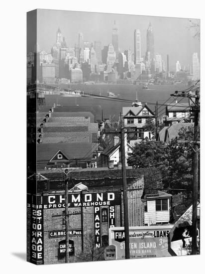 Lower Manhattan and Ferry Docks with Aid of a Telephoto Lens over the Rooftops in Staten Island-Andreas Feininger-Premier Image Canvas