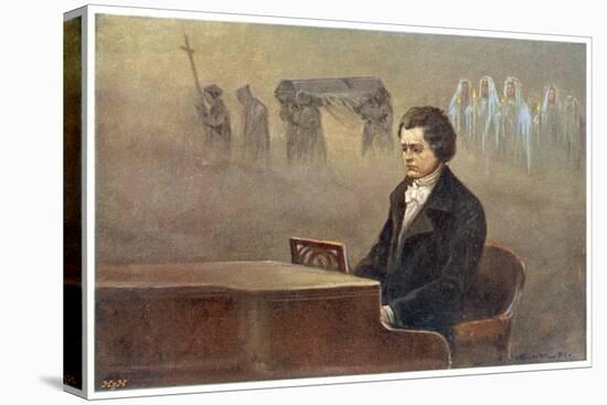Ludwig Van Beethoven While Sitting at His Piano Beethoven Contemplates His Vision of Death-null-Stretched Canvas