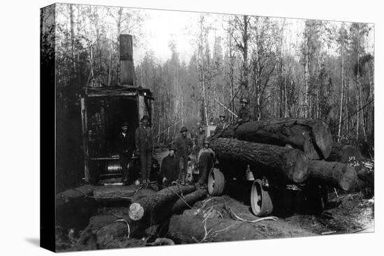 Lumberjacks and Logging Trucks in Cascades Photograph - Cascades, WA-Lantern Press-Stretched Canvas