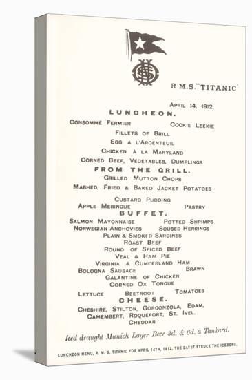 Luncheon Menu on the Titanic-null-Stretched Canvas