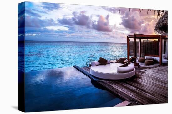 Luxury Beach Resort, Bungalow near Endless Pool over Sea Sunset, Evening on Tropical Island, Summer-Anna Omelchenko-Premier Image Canvas