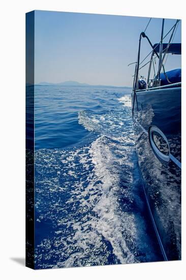 Luxury Navy Blue Sail Yacht is Sailing on High Speed in a Blue Sea with Waves Reflected in a Smooth-Artem Avetisyan-Premier Image Canvas