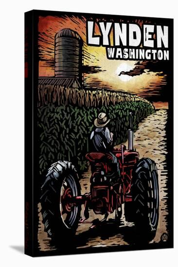 Lynden, Washington - Tractor in Cornfield Scratchboard-Lantern Press-Stretched Canvas
