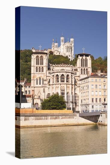 Lyon Cathedral with Notre Dame De Fourviere Above, Lyon, Rhone, Rhone-Alpes, France, Europe-Julian Elliott-Premier Image Canvas