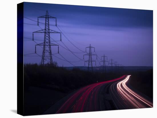 M40 Motorway Light Trails and Power Cables at Dusk, Oxfordshire, England, United Kingdom, Europe-Ian Egner-Premier Image Canvas