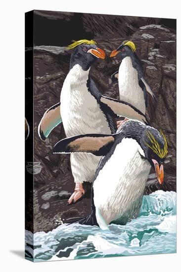 Macaroni Penguins-Lantern Press-Stretched Canvas