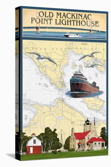 Mackinac, Michigan - Old Mackinac Point Lighthouse - Nautical Chart-Lantern Press-Stretched Canvas