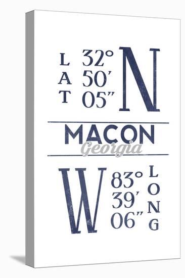 Macon, Georgia - Latitude and Longitude (Blue)-Lantern Press-Stretched Canvas