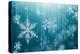 Macro Snowflake and Fallen Defocused Snowflakes on Blue Background - 3D Rendering-Phive-Stretched Canvas