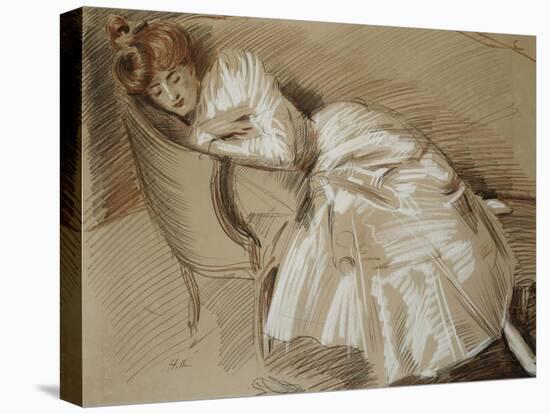 Madame Helleu Reclining on a Chaise-Longue-Paul Cesar Helleu-Premier Image Canvas