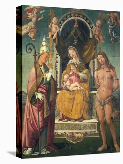 Madonna and Child Between Saints Fabian and Sebastian-Bartolomeo Della Gatta-Premier Image Canvas