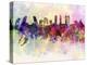 Madrid Skyline in Watercolor Background-paulrommer-Stretched Canvas