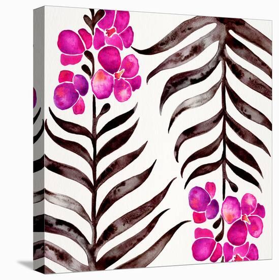 Magenta Black Orchid Bloom Pattern-Cat Coquillette-Stretched Canvas