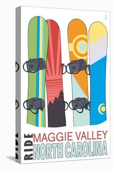 Maggie Valley, North Carolina - Snowboards in Snow-Lantern Press-Stretched Canvas