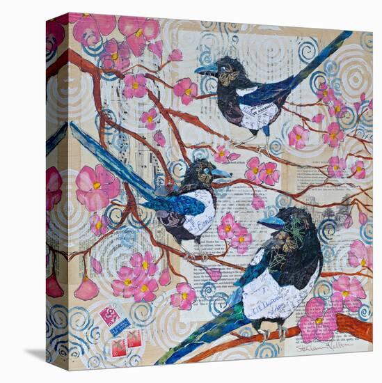 Magpies And Pink Blossoms-null-Stretched Canvas