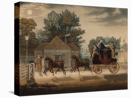 Mail Coach by Moonlight (Coloured Engraving)-James Pollard-Premier Image Canvas