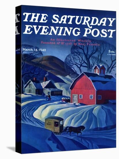 "Mail Wagon in Snowy Landscape," Saturday Evening Post Cover, March 14, 1942-Dale Nichols-Premier Image Canvas