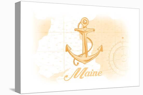 Maine - Anchor - Yellow - Coastal Icon-Lantern Press-Stretched Canvas