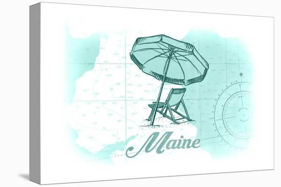 Maine - Beach Chair and Umbrella - Teal - Coastal Icon-Lantern Press-Stretched Canvas