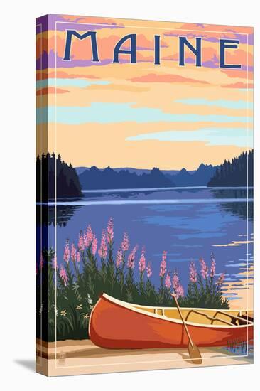 Maine - Canoe and Lake-Lantern Press-Stretched Canvas