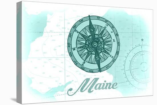 Maine - Compass - Teal - Coastal Icon-Lantern Press-Stretched Canvas