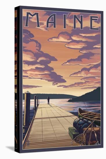 Maine - Dock Scene and Lake-Lantern Press-Stretched Canvas
