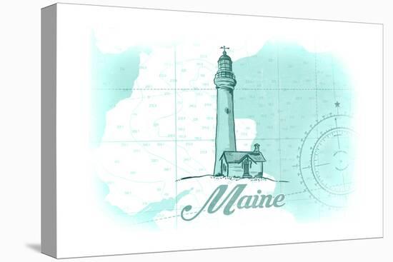 Maine - Lighthouse - Teal - Coastal Icon-Lantern Press-Stretched Canvas