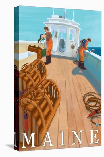 Maine, Lobster Fishing Boat Scene-Lantern Press-Stretched Canvas