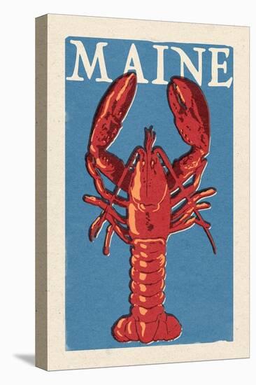 Maine - Lobster Woodblock-Lantern Press-Stretched Canvas